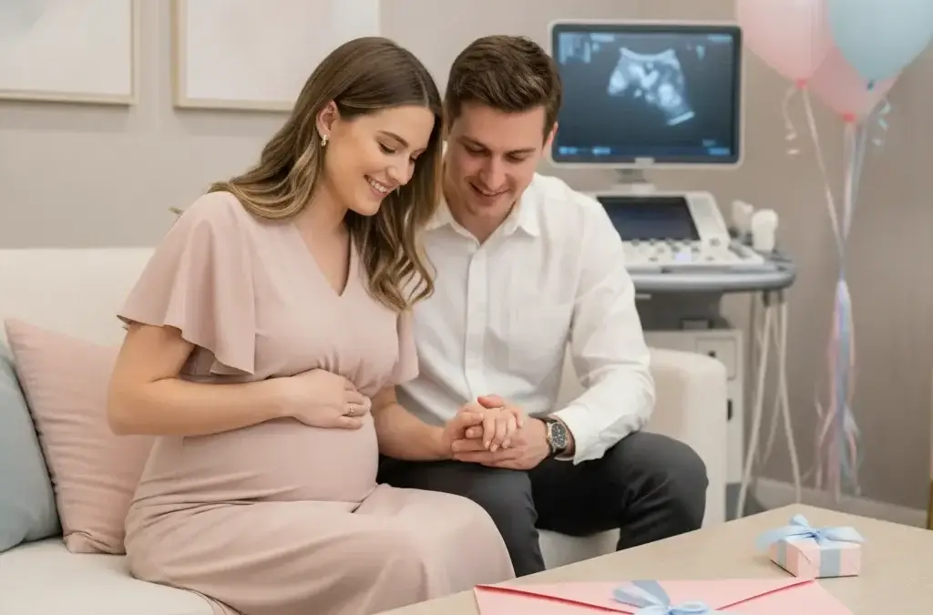Expecting parents bonding during a 3D ultrasound experience at Babies Bakery in Pearland, TX.