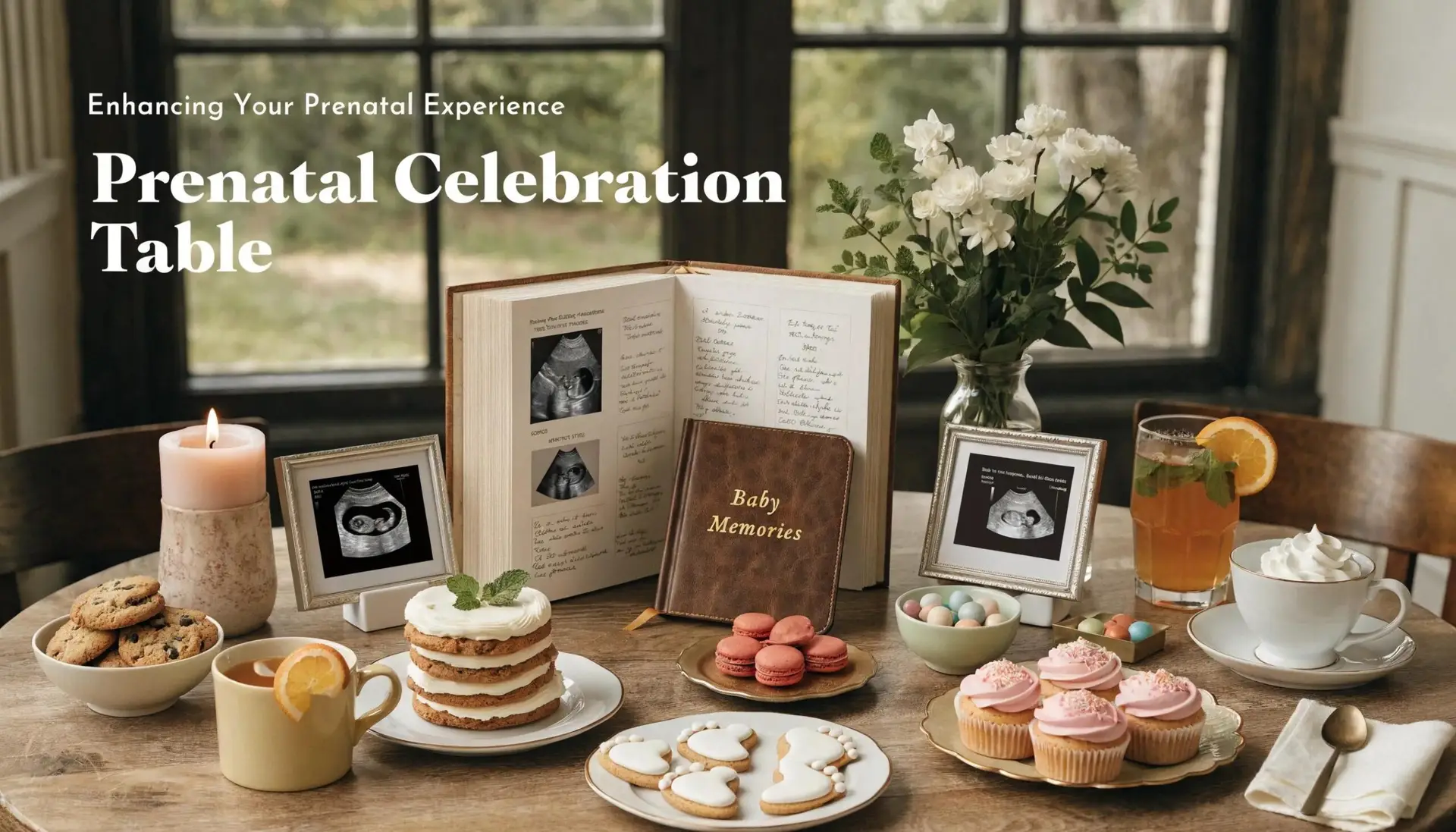 Beautifully arranged display of personalized baby products and celebratory treats for families